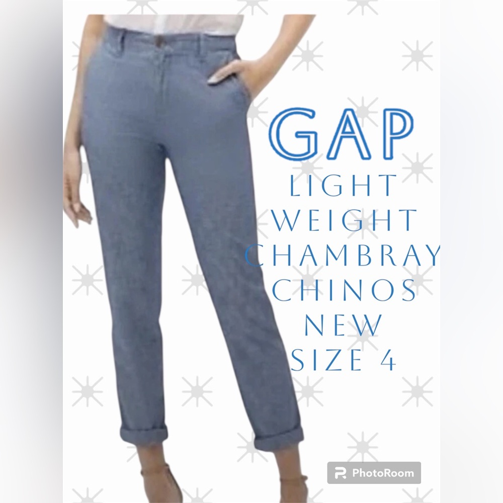 GAP Girlfriend Chino Light Indigo Size 4 Light Weight Chambray Trousers NWT